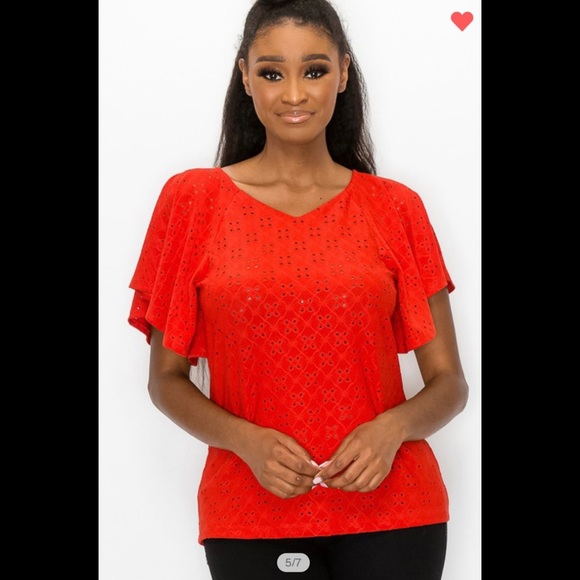 Wide Ruffle sleeve eyelet top - Picture 1 of 6
